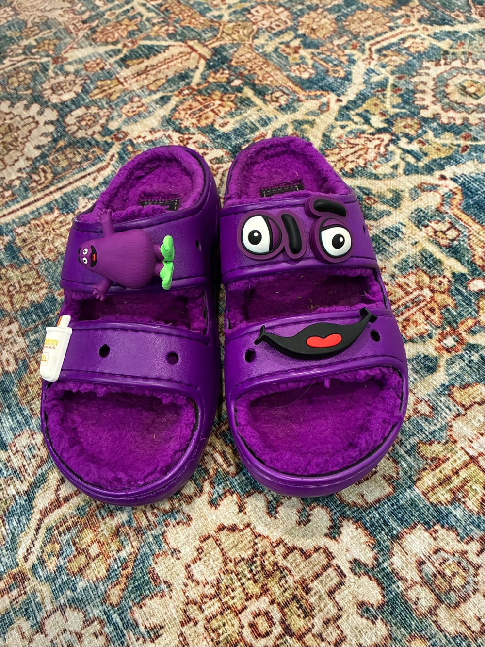 CROCS Plush Purple Slide Sandals with charms - Picture 6 of 8